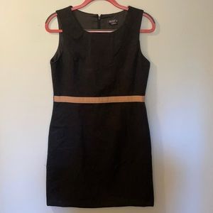 Dark gray wool dress with pink ribbon